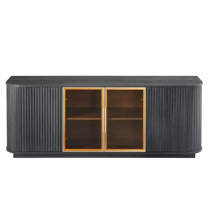Fluted TV Stand TVs Up to, Mid Century Modern TV Console with 2 Door and 1 Drawer, Entertainment Center with Curved Profile