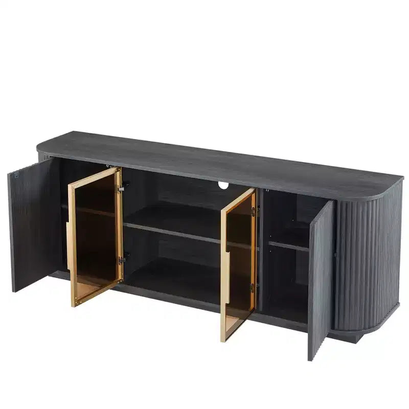 Fluted TV Stand TVs Up to, Mid Century Modern TV Console with 2 Door and 1 Drawer, Entertainment Center with Curved Profile