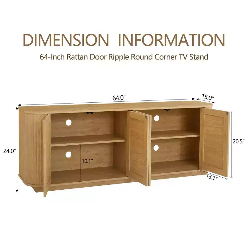 Fluted TV Stand TVs Up to, Mid Century Modern TV Console with 2 Door and 1 Drawer, Entertainment Center with Curved Profile