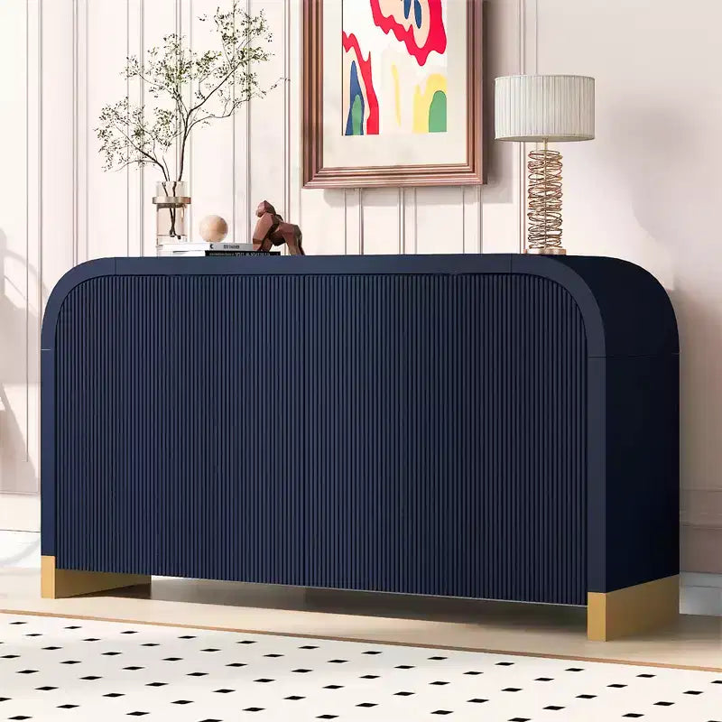 Contemporary Wavy Door Sideboard with Curved Corners and Adjustable Shelves, Storage Cabinet for Kitchen, Dining, Living Room, Bedroom