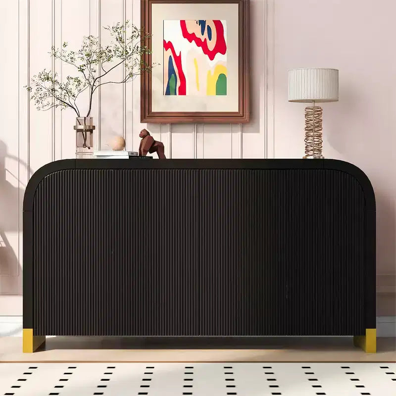 Contemporary Wavy Door Sideboard with Curved Corners and Adjustable Shelves, Storage Cabinet for Kitchen, Dining, Living Room, Bedroom
