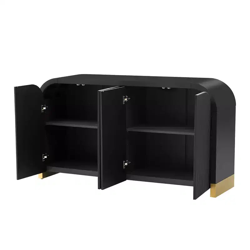 Contemporary Wavy Door Sideboard with Curved Corners and Adjustable Shelves, Storage Cabinet for Kitchen, Dining, Living Room, Bedroom
