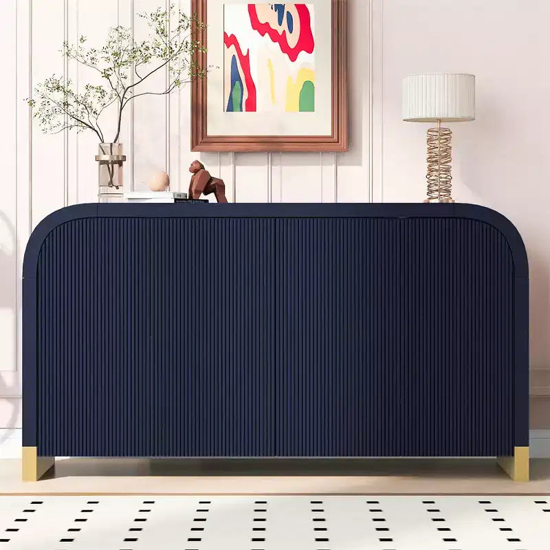 Contemporary Wavy Door Sideboard with Curved Corners and Adjustable Shelves, Storage Cabinet for Kitchen, Dining, Living Room, Bedroom