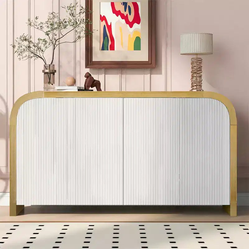 Contemporary Wavy Door Sideboard with Curved Corners and Adjustable Shelves, Storage Cabinet for Kitchen, Dining, Living Room, Bedroom