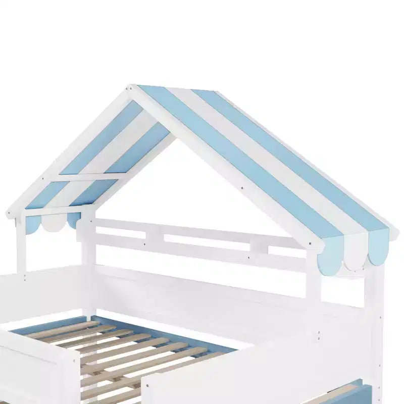 Full Size Loft Bed with Storage Cabinet & Shelves, Full Wood Playhouse Loft Bed Frame with Canopy Roof