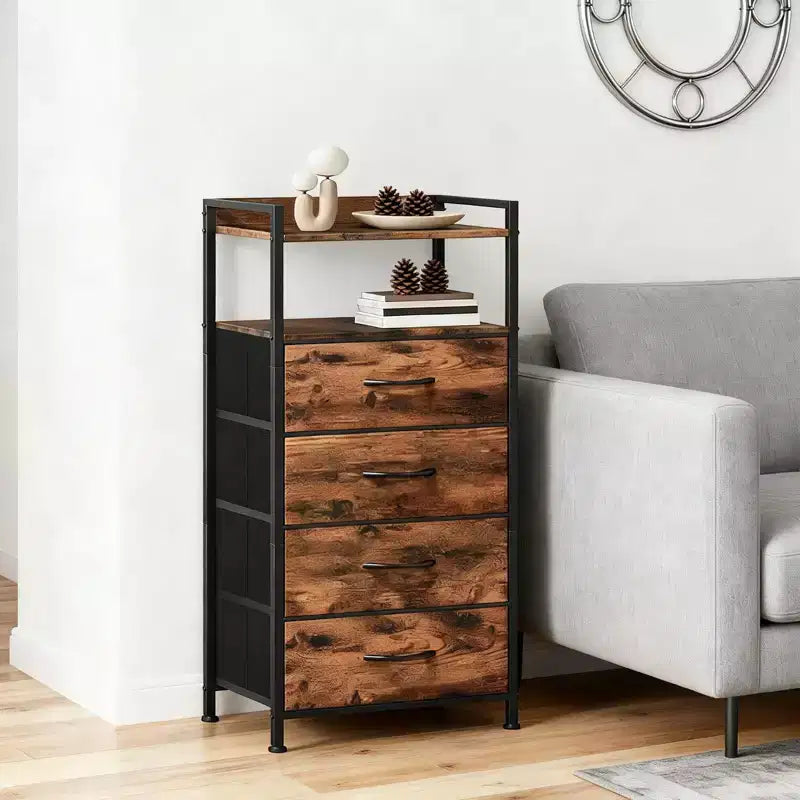 Bedside Table with 4 Fabric Drawers & Open Shelf 41x29x83.5cm Nightstand for Bedroom, Living Room & Office