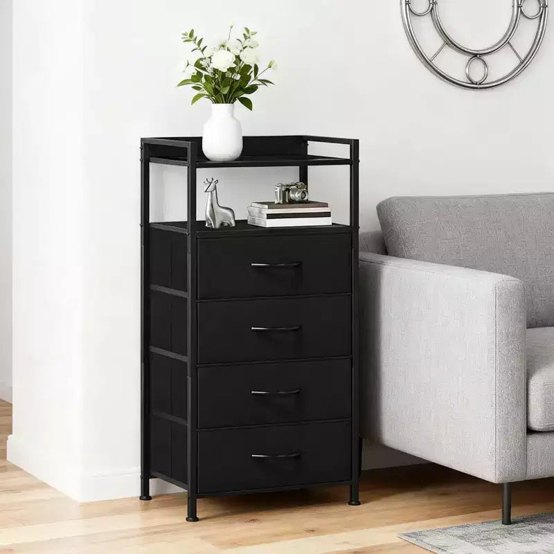 Bedside Table with 4 Fabric Drawers & Open Shelf 41x29x83.5cm Nightstand for Bedroom, Living Room & Office