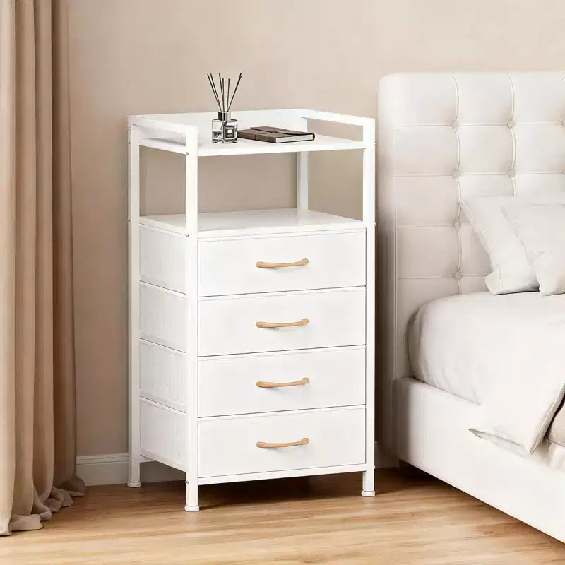 Bedside Table with 4 Fabric Drawers & Open Shelf 41x29x83.5cm Nightstand for Bedroom, Living Room & Office