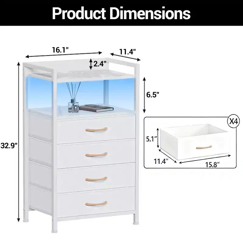 Bedside Table with 4 Fabric Drawers & Open Shelf 41x29x83.5cm Nightstand for Bedroom, Living Room & Office