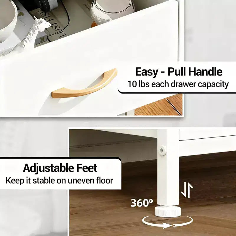 Bedside Table with 4 Fabric Drawers & Open Shelf 41x29x83.5cm Nightstand for Bedroom, Living Room & Office