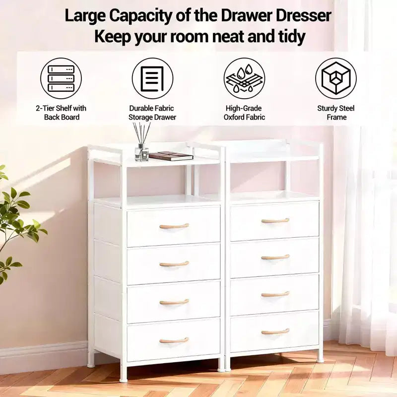 Bedside Table with 4 Fabric Drawers & Open Shelf 41x29x83.5cm Nightstand for Bedroom, Living Room & Office