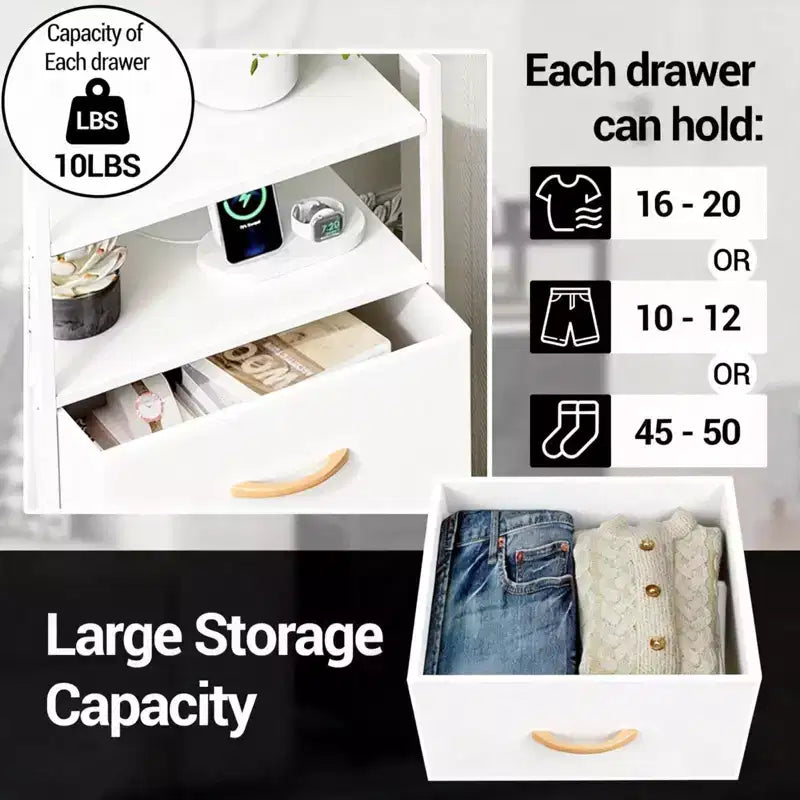 Bedside Table with 4 Fabric Drawers & Open Shelf 41x29x83.5cm Nightstand for Bedroom, Living Room & Office