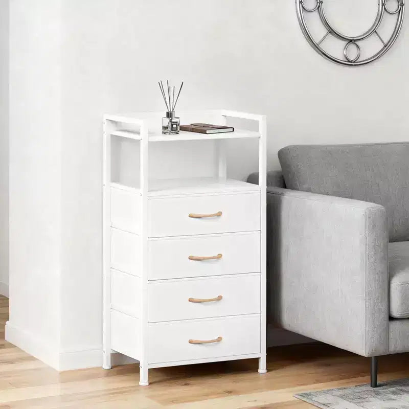 Bedside Table with 4 Fabric Drawers & Open Shelf 41x29x83.5cm Nightstand for Bedroom, Living Room & Office