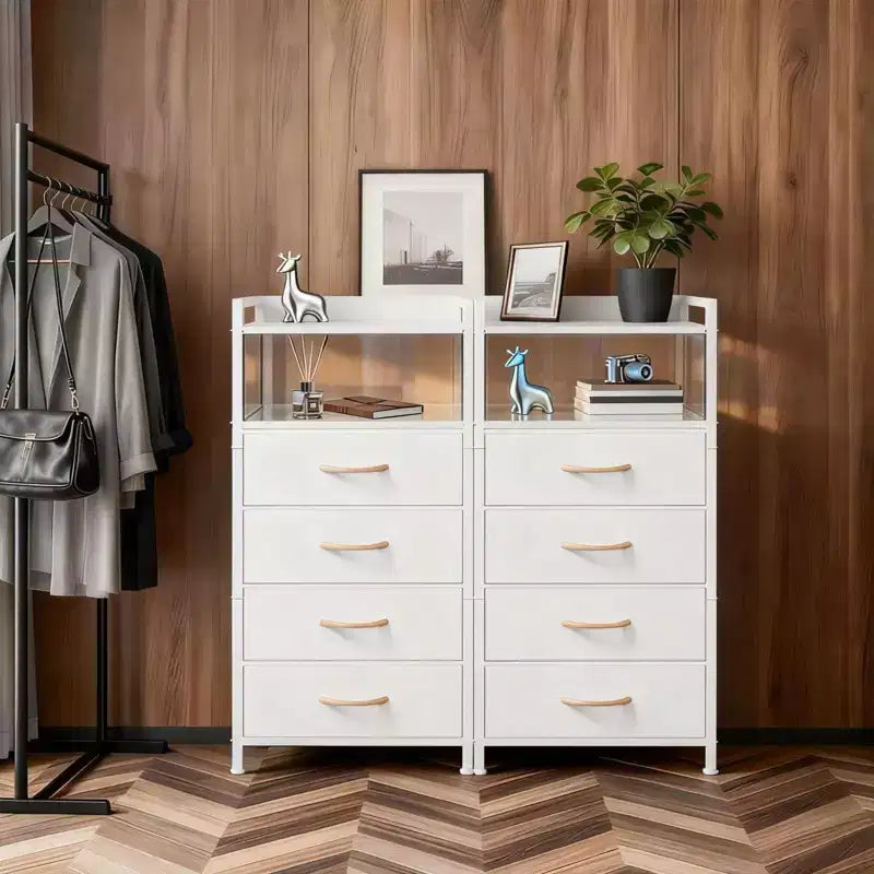 Bedside Table with 4 Fabric Drawers & Open Shelf 41x29x83.5cm Nightstand for Bedroom, Living Room & Office