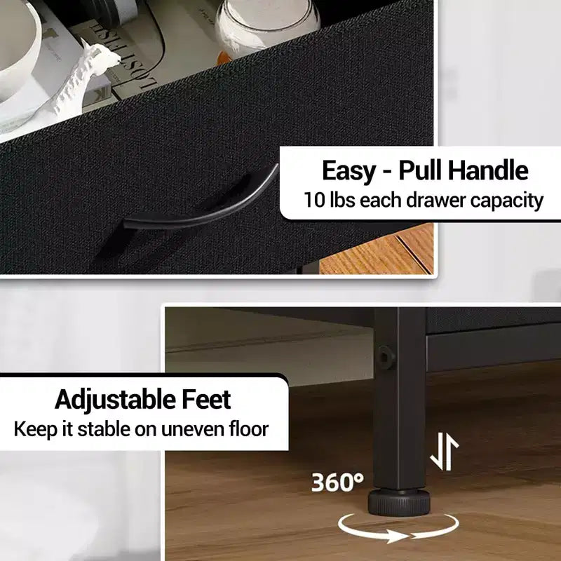 Bedside Table with 4 Fabric Drawers & Open Shelf 41x29x83.5cm Nightstand for Bedroom, Living Room & Office