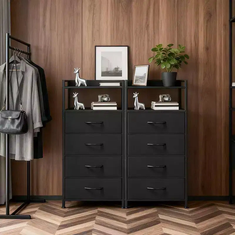 Bedside Table with 4 Fabric Drawers & Open Shelf 41x29x83.5cm Nightstand for Bedroom, Living Room & Office
