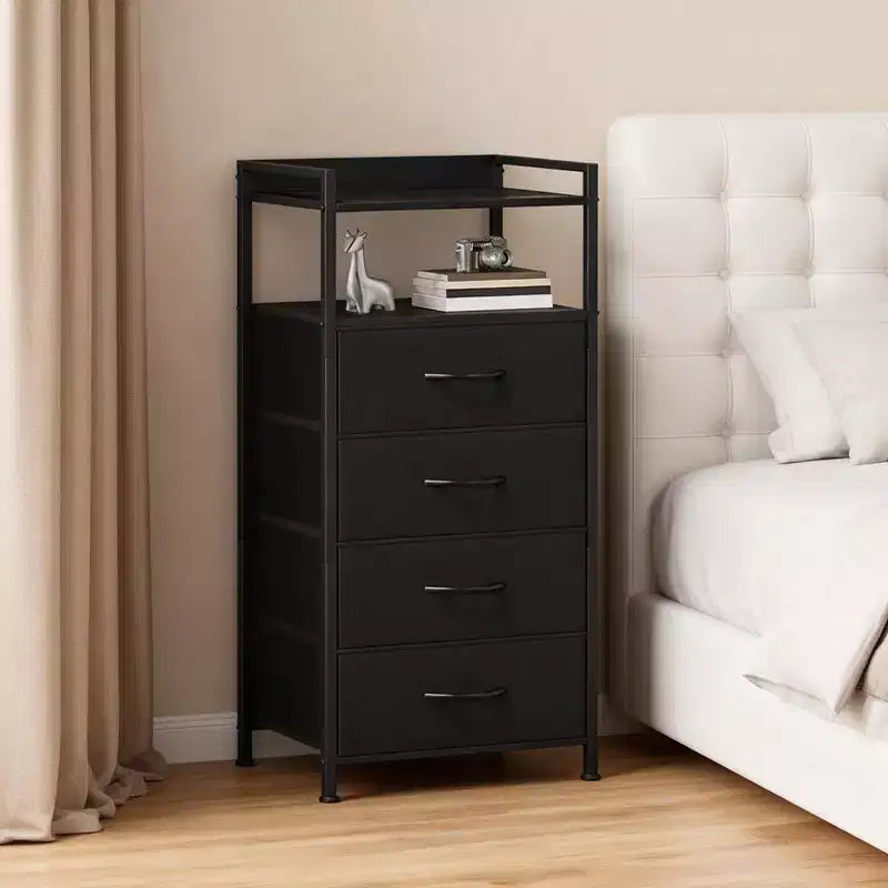Bedside Table with 4 Fabric Drawers & Open Shelf 41x29x83.5cm Nightstand for Bedroom, Living Room & Office