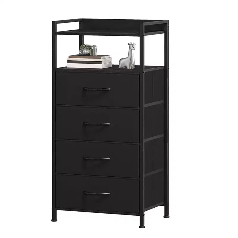 Bedside Table with 4 Fabric Drawers & Open Shelf 41x29x83.5cm Nightstand for Bedroom, Living Room & Office