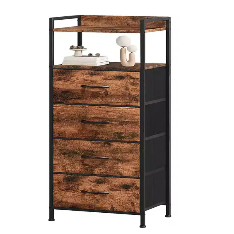 Bedside Table with 4 Fabric Drawers & Open Shelf 41x29x83.5cm Nightstand for Bedroom, Living Room & Office