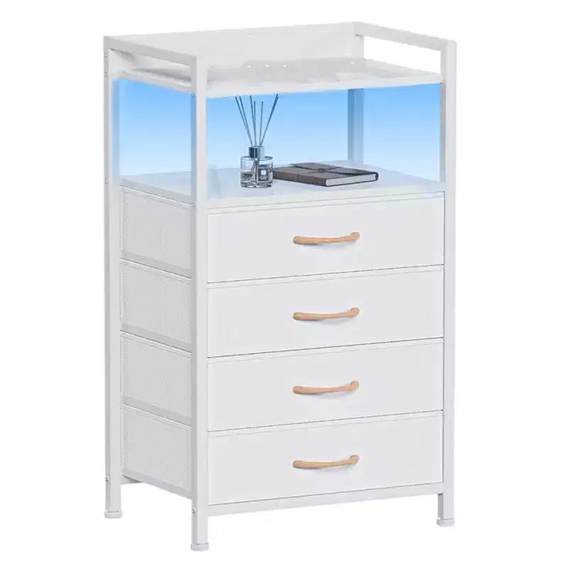 Bedside Table with 4 Fabric Drawers & Open Shelf 41x29x83.5cm Nightstand for Bedroom, Living Room & Office
