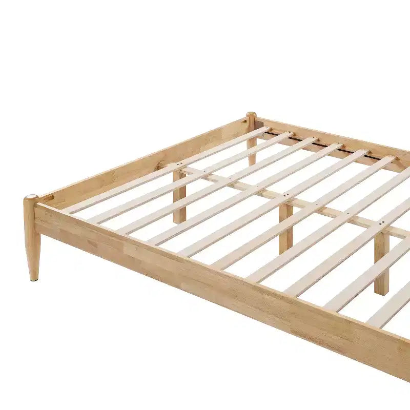 Queen/King Size Platform Bed Frame with Padded Upholstered Headboard, Fleece & Rubber wood Frame, Ivory & Natural - ModernLuxe
