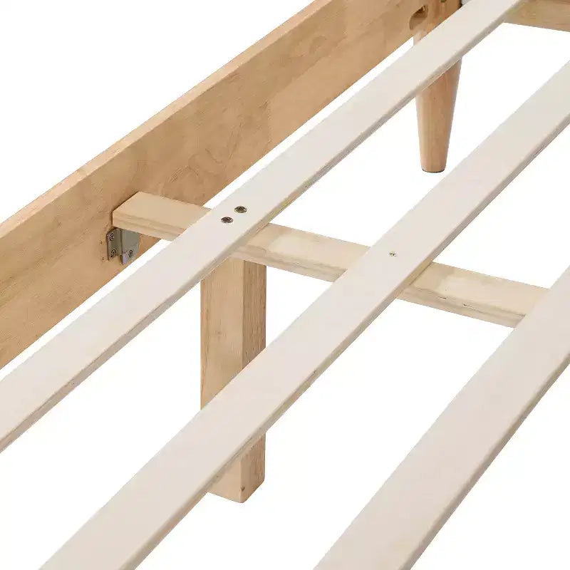 Queen/King Size Platform Bed Frame with Padded Upholstered Headboard, Fleece & Rubber wood Frame, Ivory & Natural - ModernLuxe