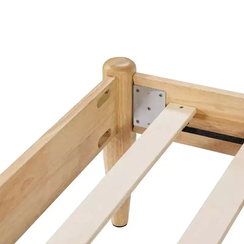 Queen/King Size Platform Bed Frame with Padded Upholstered Headboard, Fleece & Rubber wood Frame, Ivory & Natural - ModernLuxe