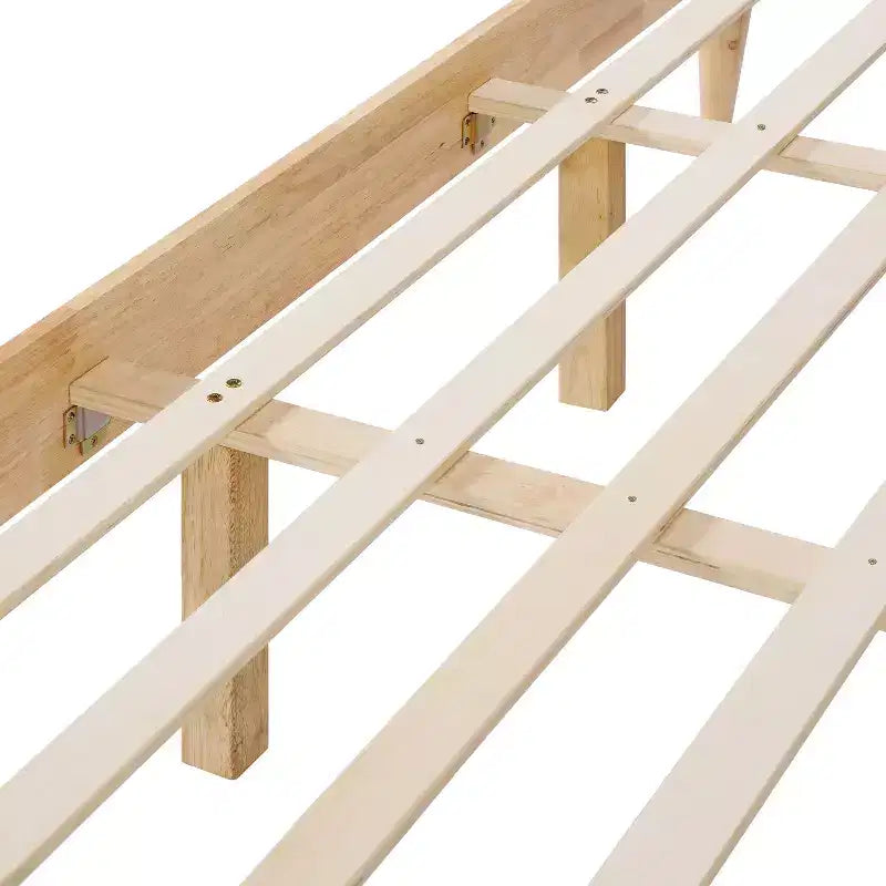 Queen/King Size Platform Bed Frame with Padded Upholstered Headboard, Fleece & Rubber wood Frame, Ivory & Natural - ModernLuxe