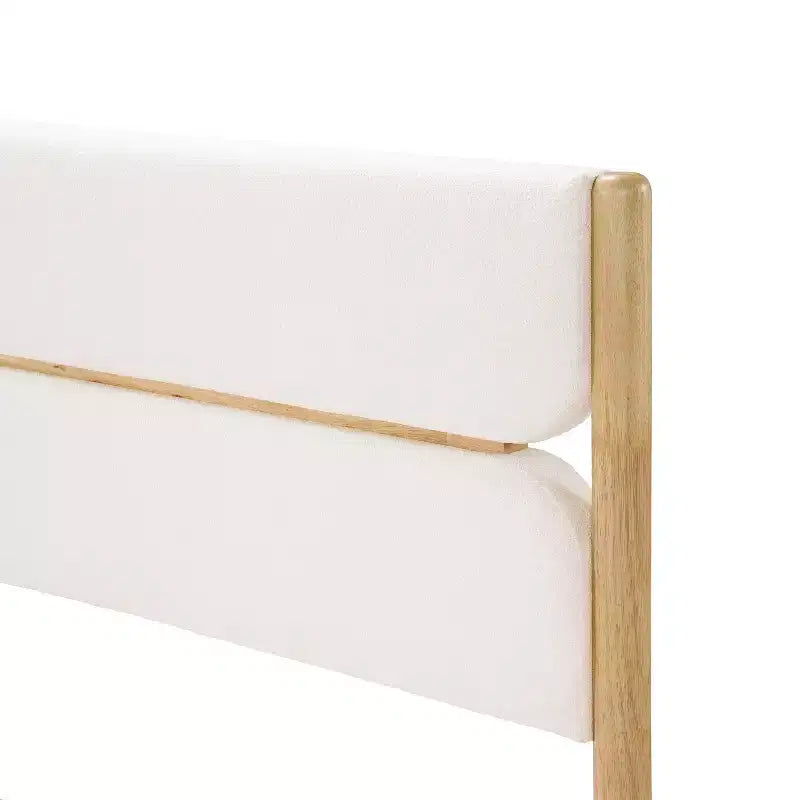 Queen/King Size Platform Bed Frame with Padded Upholstered Headboard, Fleece & Rubber wood Frame, Ivory & Natural - ModernLuxe