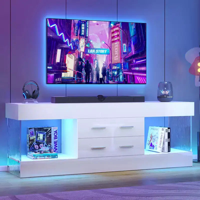 Bestier 22''Tall TV Stand with Storage Shelves & Drawers, 60''LED Gaming Entertainment Center Medium Console for 32/43/55/65 TV