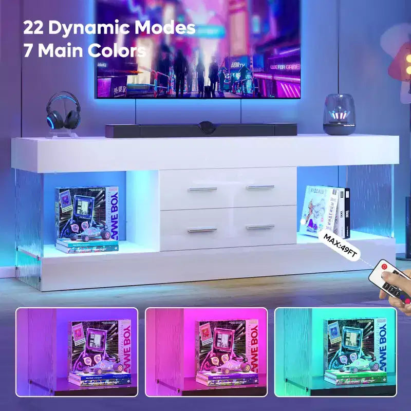 Bestier 22''Tall TV Stand with Storage Shelves & Drawers, 60''LED Gaming Entertainment Center Medium Console for 32/43/55/65 TV