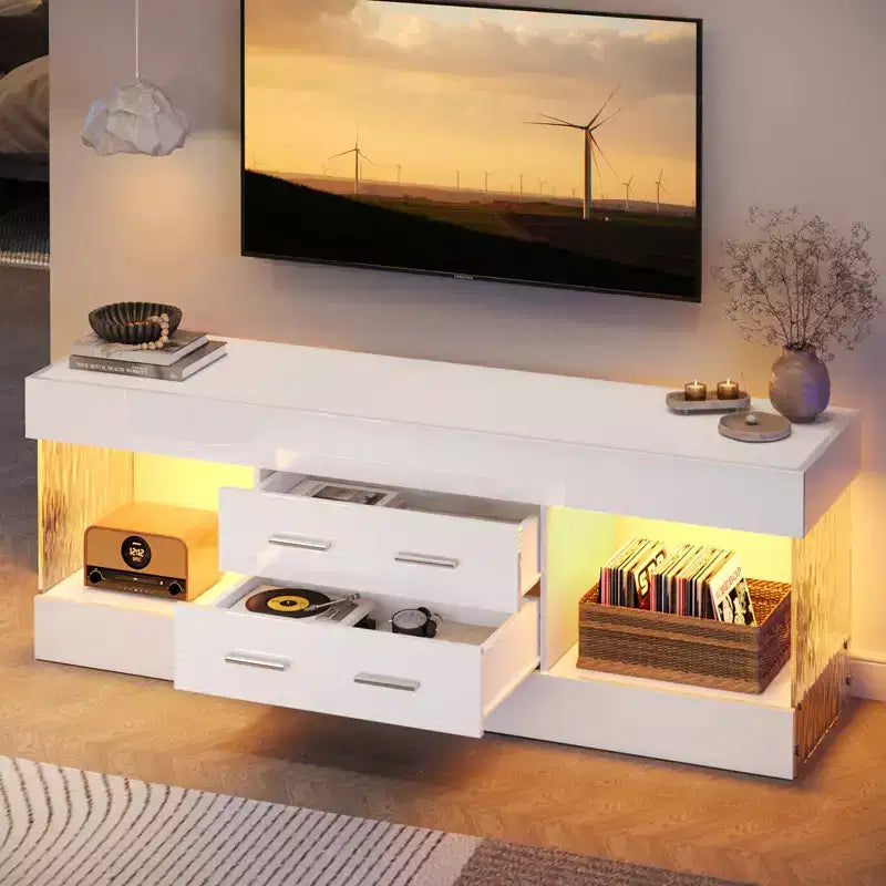 Bestier 22''Tall TV Stand with Storage Shelves & Drawers, 60''LED Gaming Entertainment Center Medium Console for 32/43/55/65 TV