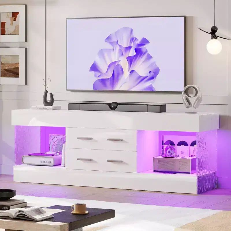 Bestier 22''Tall TV Stand with Storage Shelves & Drawers, 60''LED Gaming Entertainment Center Medium Console for 32/43/55/65 TV