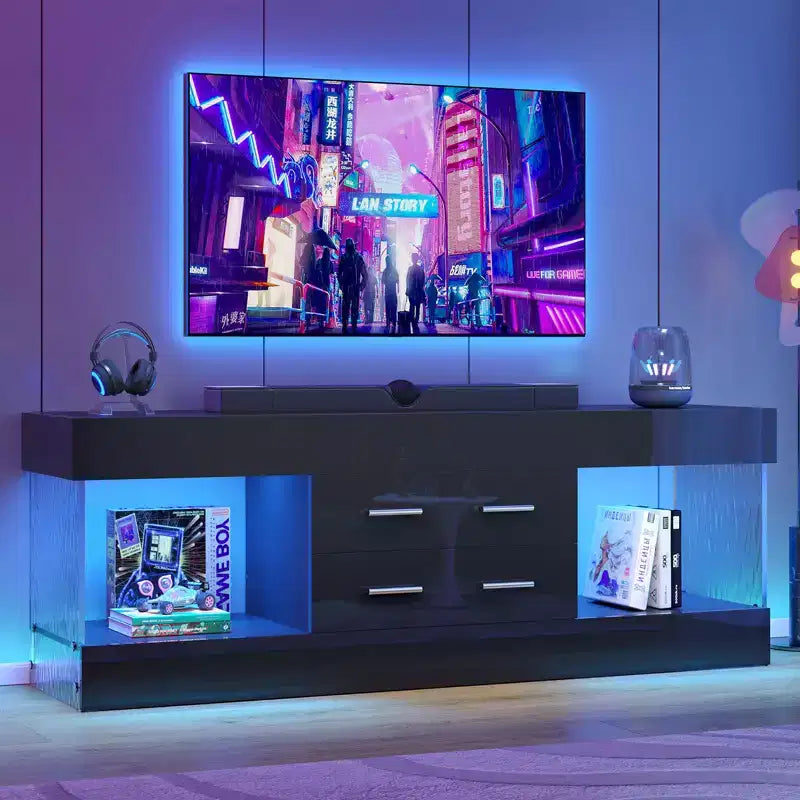 Bestier 22''Tall TV Stand with Storage Shelves & Drawers, 60''LED Gaming Entertainment Center Medium Console for 32/43/55/65 TV