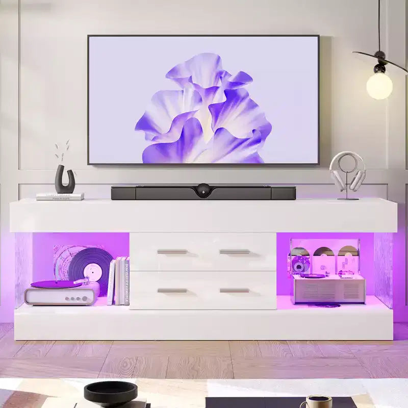 Bestier 22''Tall TV Stand with Storage Shelves & Drawers, 60''LED Gaming Entertainment Center Medium Console for 32/43/55/65 TV