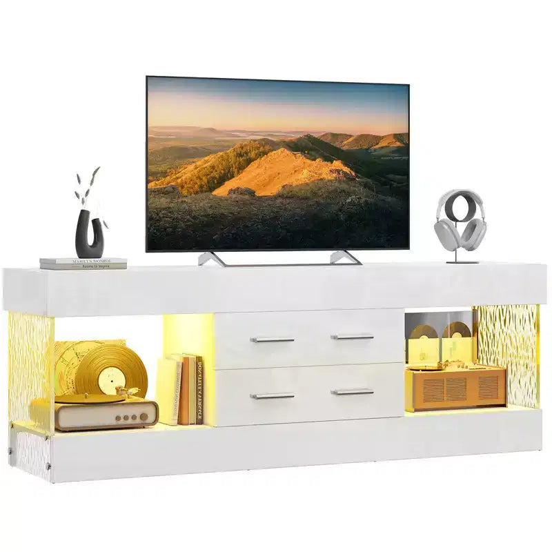Bestier 22''Tall TV Stand with Storage Shelves & Drawers, 60''LED Gaming Entertainment Center Medium Console for 32/43/55/65 TV