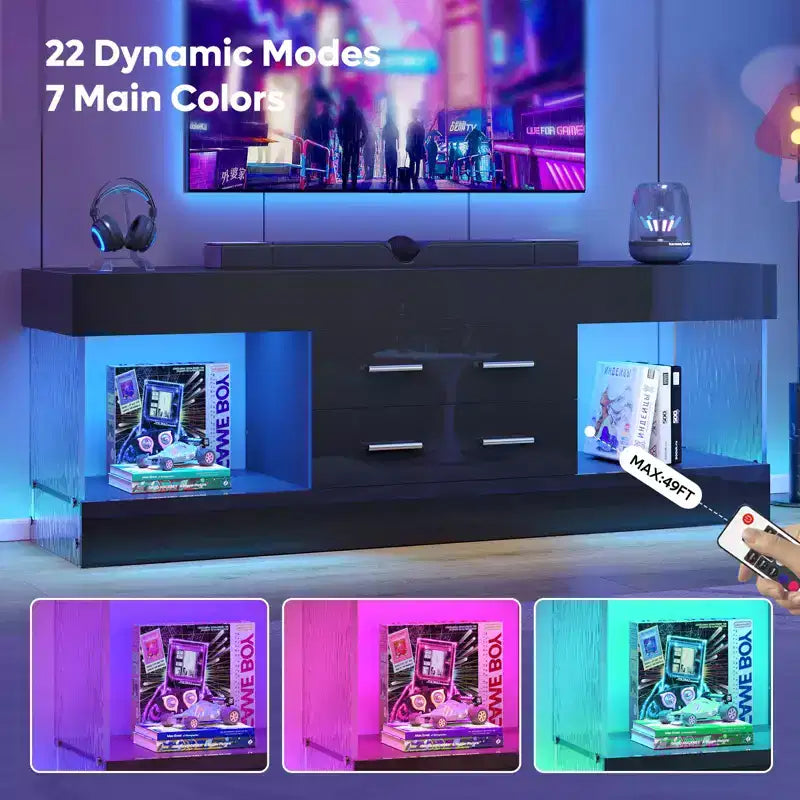 Bestier 22''Tall TV Stand with Storage Shelves & Drawers, 60''LED Gaming Entertainment Center Medium Console for 32/43/55/65 TV
