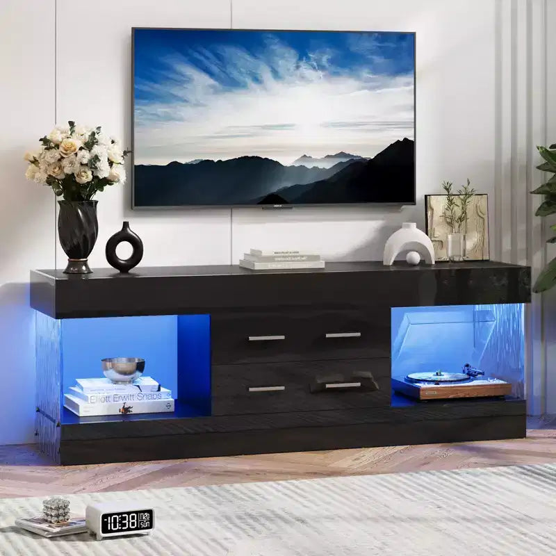 Bestier 22''Tall TV Stand with Storage Shelves & Drawers, 60''LED Gaming Entertainment Center Medium Console for 32/43/55/65 TV