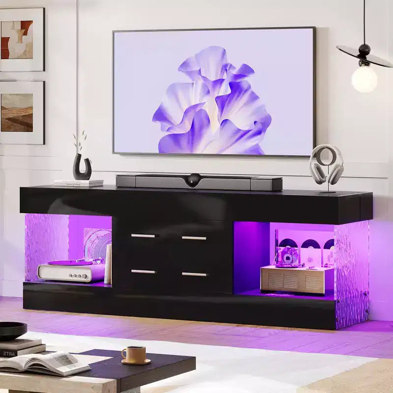 Bestier 22''Tall TV Stand with Storage Shelves & Drawers, 60''LED Gaming Entertainment Center Medium Console for 32/43/55/65 TV