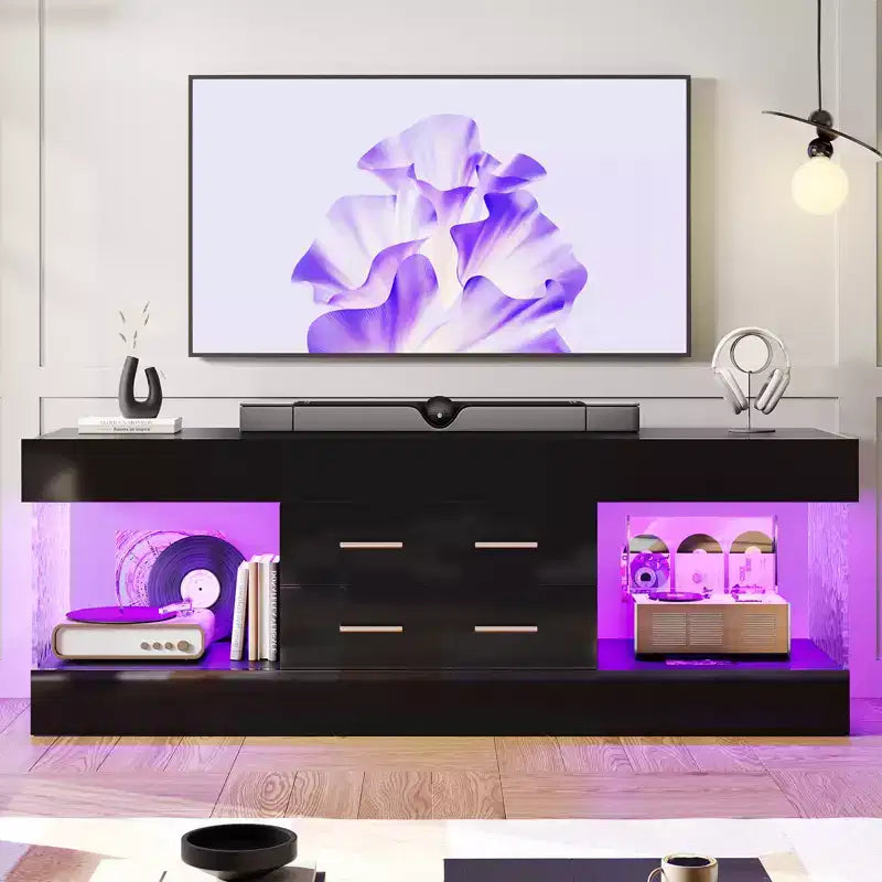 Bestier 22''Tall TV Stand with Storage Shelves & Drawers, 60''LED Gaming Entertainment Center Medium Console for 32/43/55/65 TV