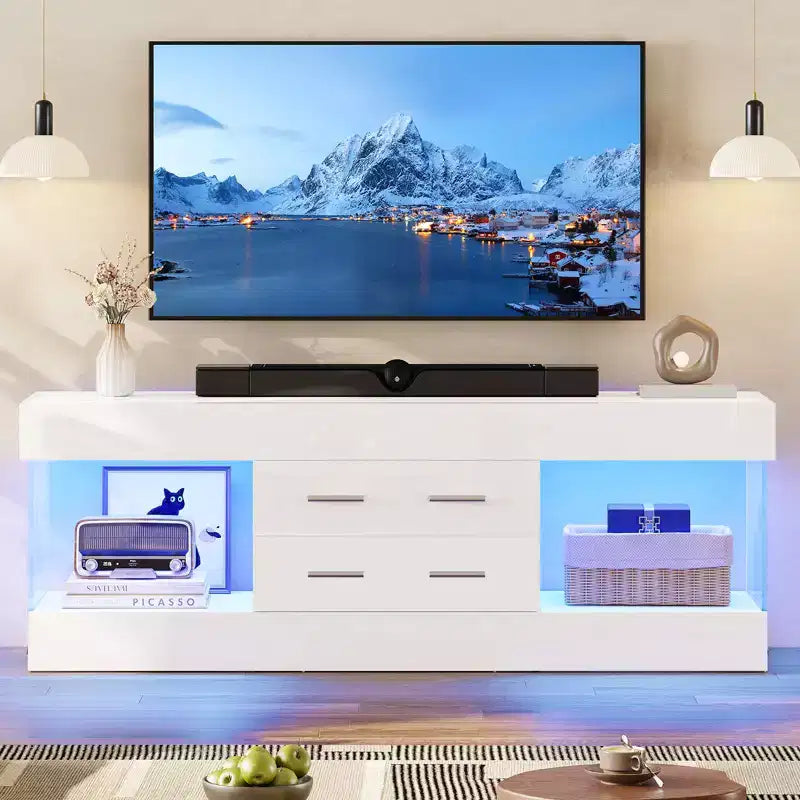 Bestier 22''Tall TV Stand with Storage Shelves & Drawers, 60''LED Gaming Entertainment Center Medium Console for 32/43/55/65 TV