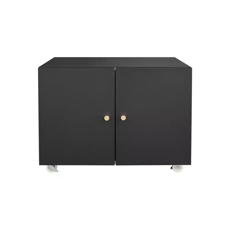 VIYET 23.6 Black Steel Double-Door Printer Cabinet, 360 Lockable Casters & Adjustable Shelves, Waterproof