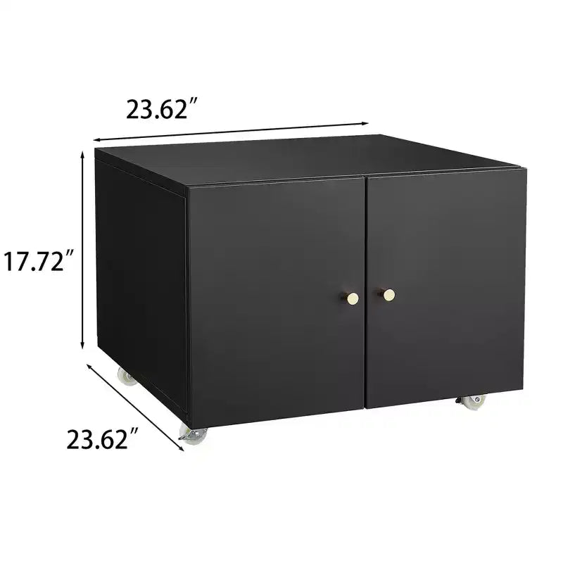 VIYET 23.6 Black Steel Double-Door Printer Cabinet, 360 Lockable Casters & Adjustable Shelves, Waterproof