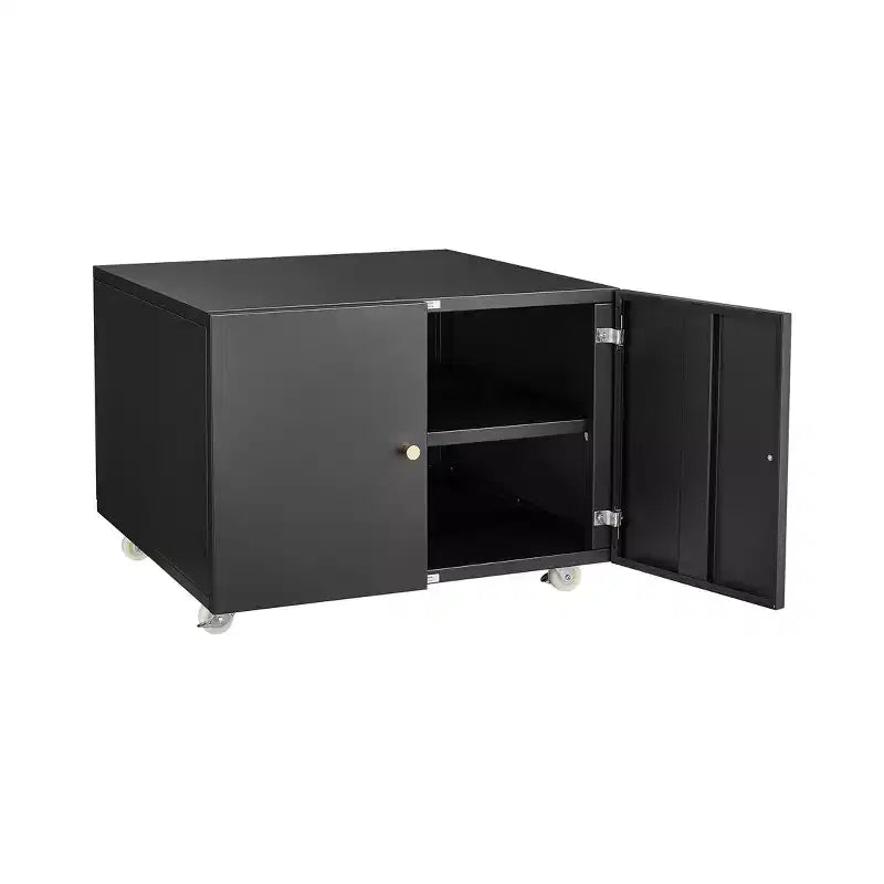 VIYET 23.6 Black Steel Double-Door Printer Cabinet, 360 Lockable Casters & Adjustable Shelves, Waterproof