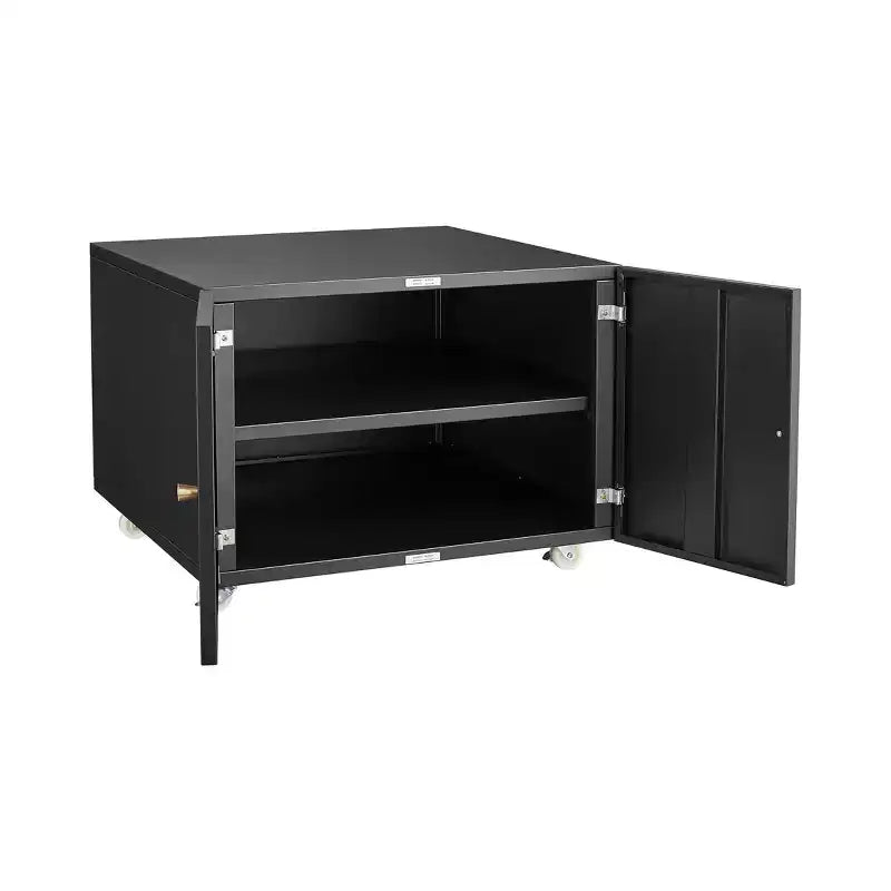 VIYET 23.6 Black Steel Double-Door Printer Cabinet, 360 Lockable Casters & Adjustable Shelves, Waterproof
