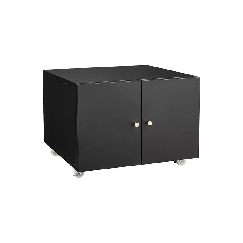 VIYET 23.6 Black Steel Double-Door Printer Cabinet, 360 Lockable Casters & Adjustable Shelves, Waterproof