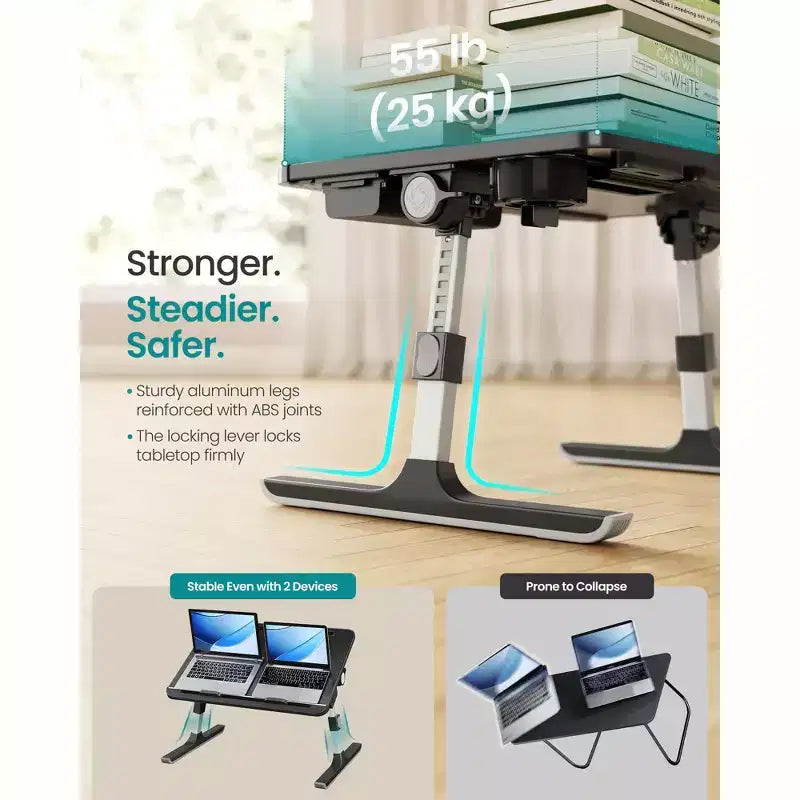 SONGMICS Bed Laptop Desk,Foldable Bed Desk for Laptop,15.7 x 22 Inches Large Desktop,120 Stepless Tilt,Adjustable Height,Cup Holder