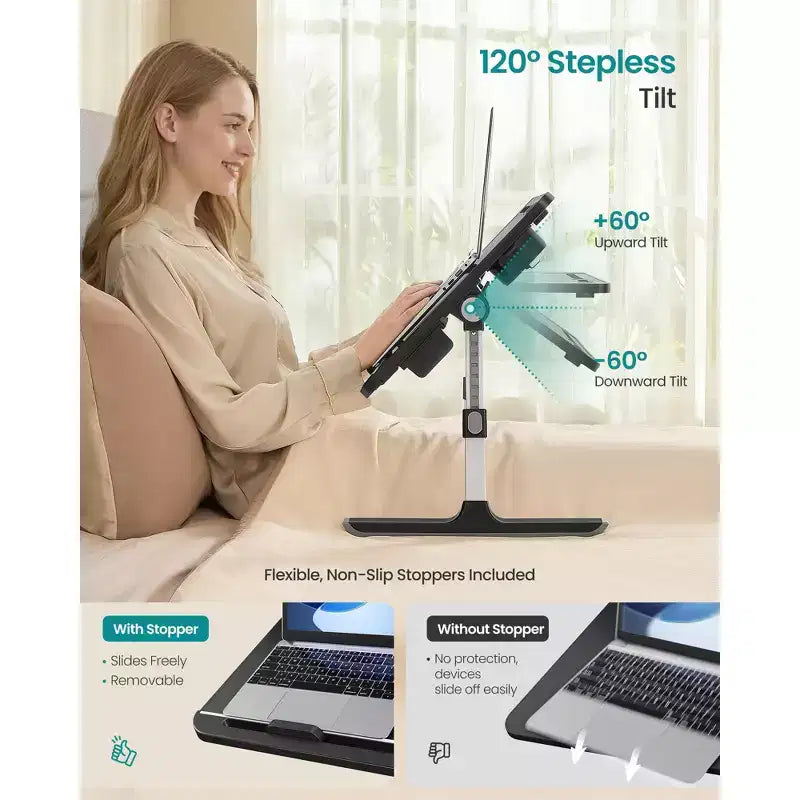 SONGMICS Bed Laptop Desk,Foldable Bed Desk for Laptop,15.7 x 22 Inches Large Desktop,120 Stepless Tilt,Adjustable Height,Cup Holder