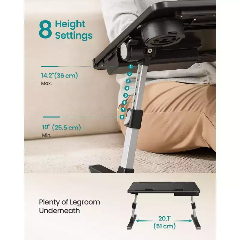 SONGMICS Bed Laptop Desk,Foldable Bed Desk for Laptop,15.7 x 22 Inches Large Desktop,120 Stepless Tilt,Adjustable Height,Cup Holder