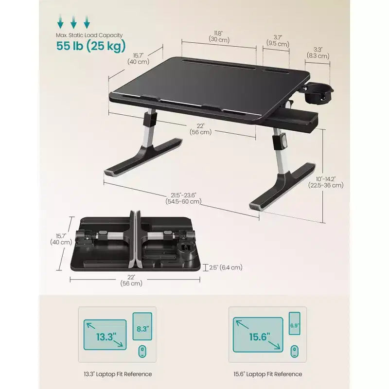 SONGMICS Bed Laptop Desk,Foldable Bed Desk for Laptop,15.7 x 22 Inches Large Desktop,120 Stepless Tilt,Adjustable Height,Cup Holder